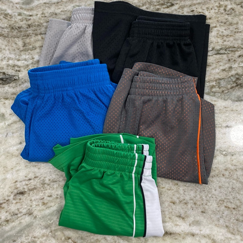 Set of 5-Kids Athletic Shorts Pack - Green, Blue, Black, Gray size S/M